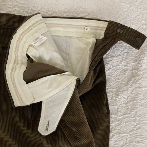 Lambourne English dark forest green double pleated corduroy pants size 38 NEW - Picture 3 of 5